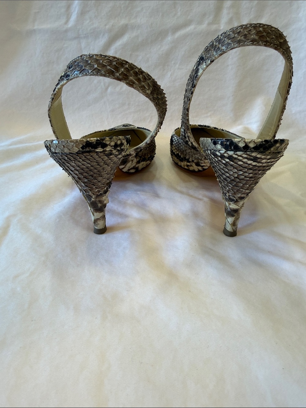 Prada Beige and Brown Snakeskin Slingback Pointed Pumps - Picture 4 of 6